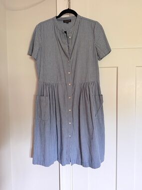 Selected Femme Blue Stripe Button-Front Women's Dress